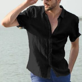 Men's Casual Short Sleeve Shirt Street Wear Lapel Button Solid Color Cotton Linen Shirt for Men Vintage Vacation Blouse M-3XL