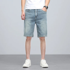Summer denim mid knee walking shorts  men retro man jeans washed water Lyocell breathable lightweight and elastic bermuda shorts