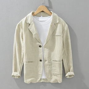 2025 New Cotton Linen Men's Blazer Spring Summer Daily Casual Blazers Loose Green Suit Jackets Japanese Retro Youth Male Suit