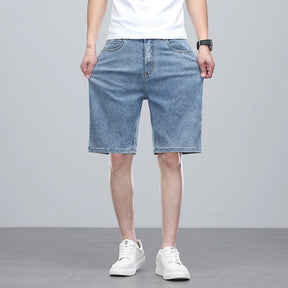 Summer denim mid knee walking shorts  men retro man jeans washed water Lyocell breathable lightweight and elastic bermuda shorts