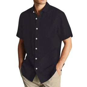 Men'S Short Sleeve Shirt Summer Button Cardigan Solid Color European And American Comfortable Breathable Beach Button Shirt