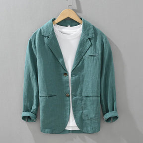 2025 New Cotton Linen Men's Blazer Spring Summer Daily Casual Blazers Loose Green Suit Jackets Japanese Retro Youth Male Suit