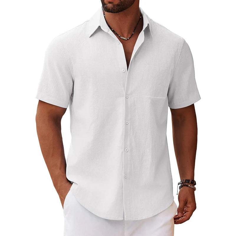 New Men's Short Sleeve Lightweight Summer Shirt Short Sleeve Shirt with Chest Pocket Casual Shirt Beach Shirt Casual Holiday