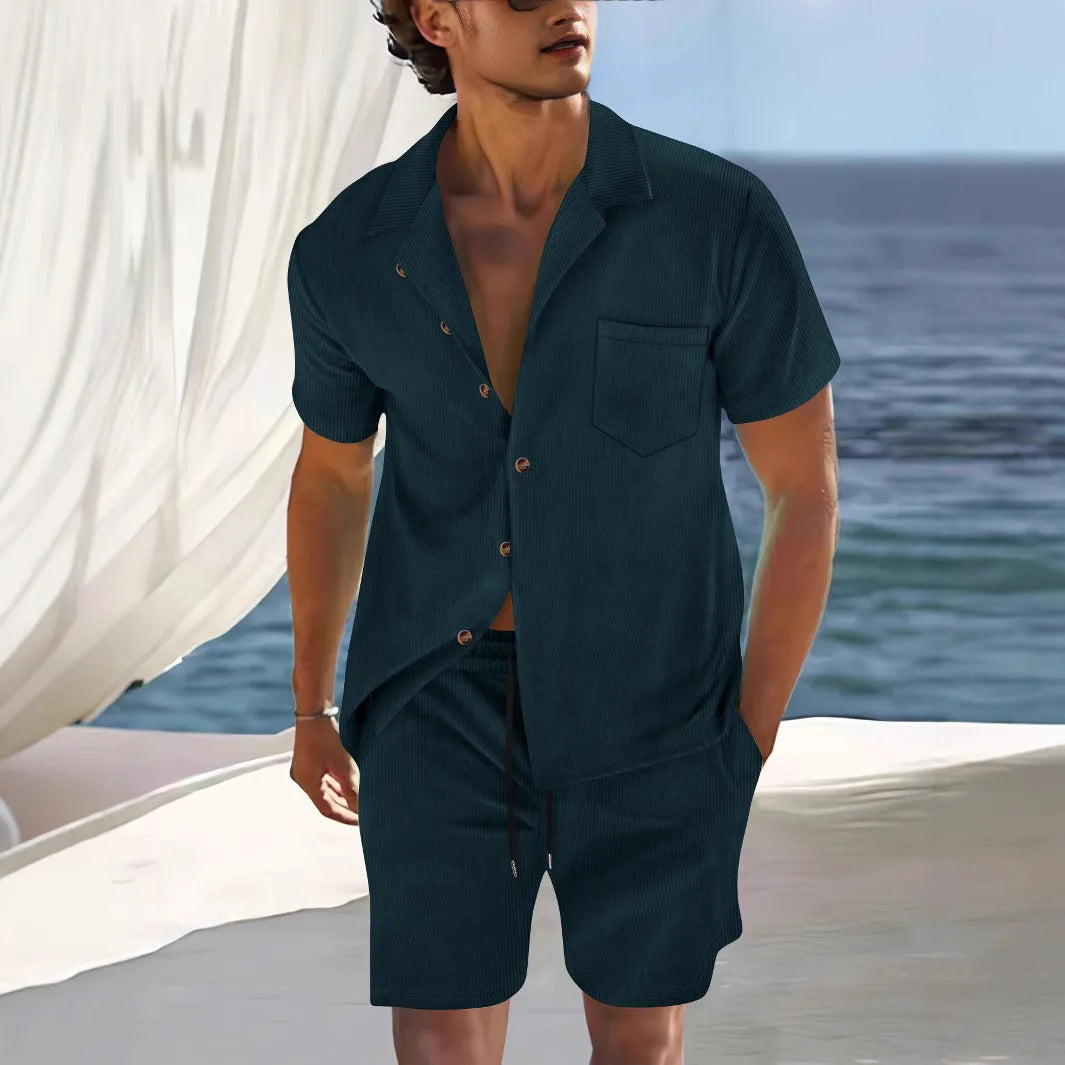 Short Sleeve Collar Shirt Men's Summer Thin Set Casual Sportswear Summer Shorts