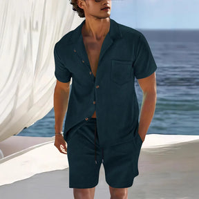 Short Sleeve Collar Shirt Men's Summer Thin Set Casual Sportswear Summer Shorts