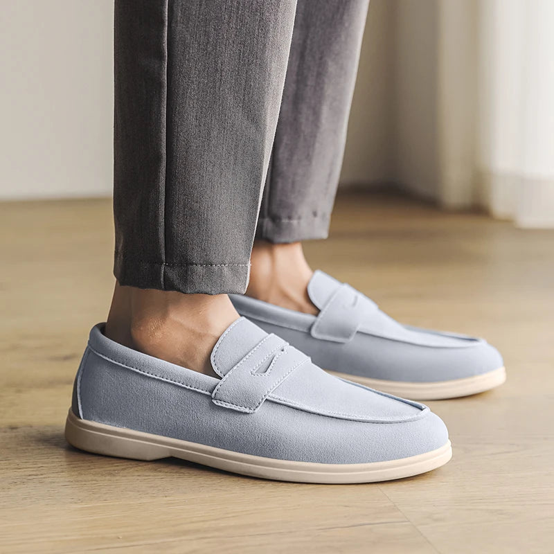 Summer Blue Men's Loafers Comfortable Suede Leather Casual Shoes Men Lightweight Slip on Shoes Man Moccasins Zapatos De Hombre