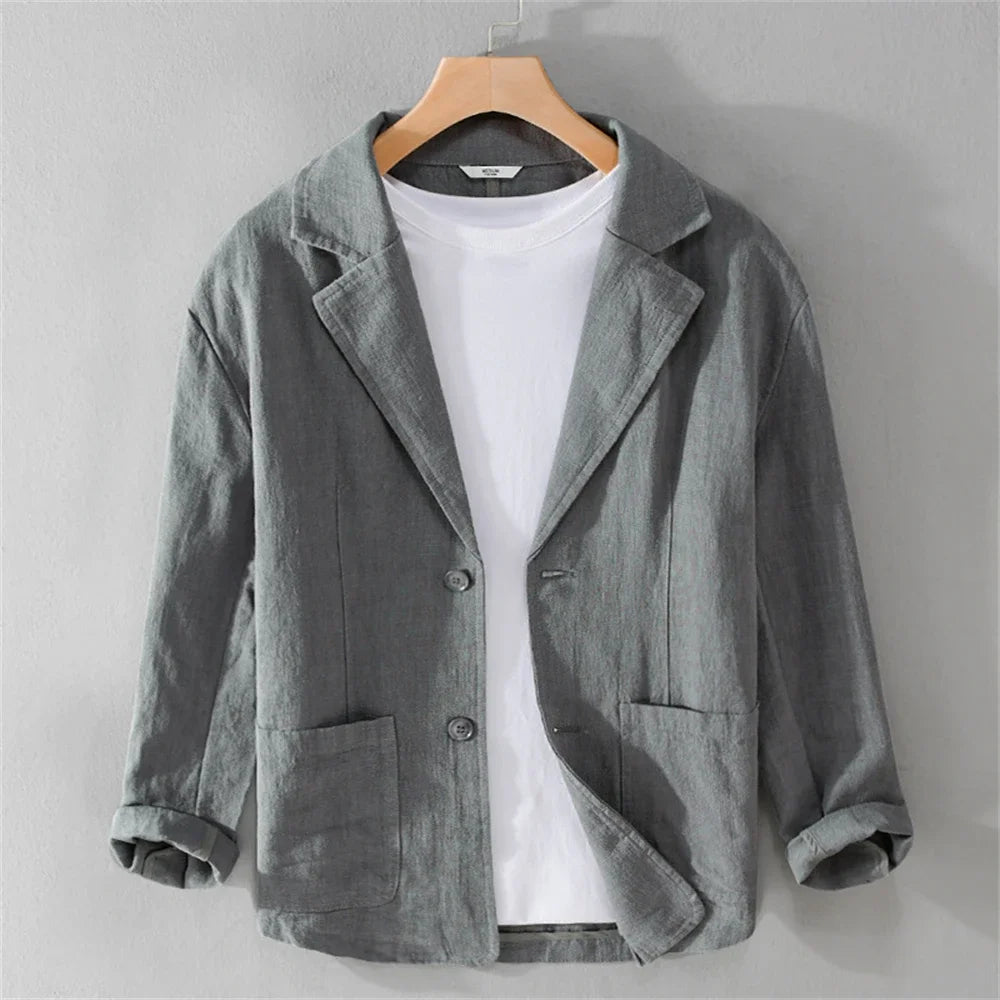 men's Blazers Linen and Cotton Casual men clothing fashion 2024 Spring Autumn Solid Tops for Young men loose Suit Coat