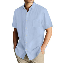 Men'S Short Sleeve Shirt Summer Button Cardigan Solid Color European And American Comfortable Breathable Beach Button Shirt
