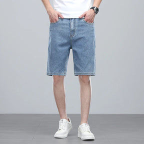 Summer denim mid knee walking shorts  men retro man jeans washed water Lyocell breathable lightweight and elastic bermuda shorts