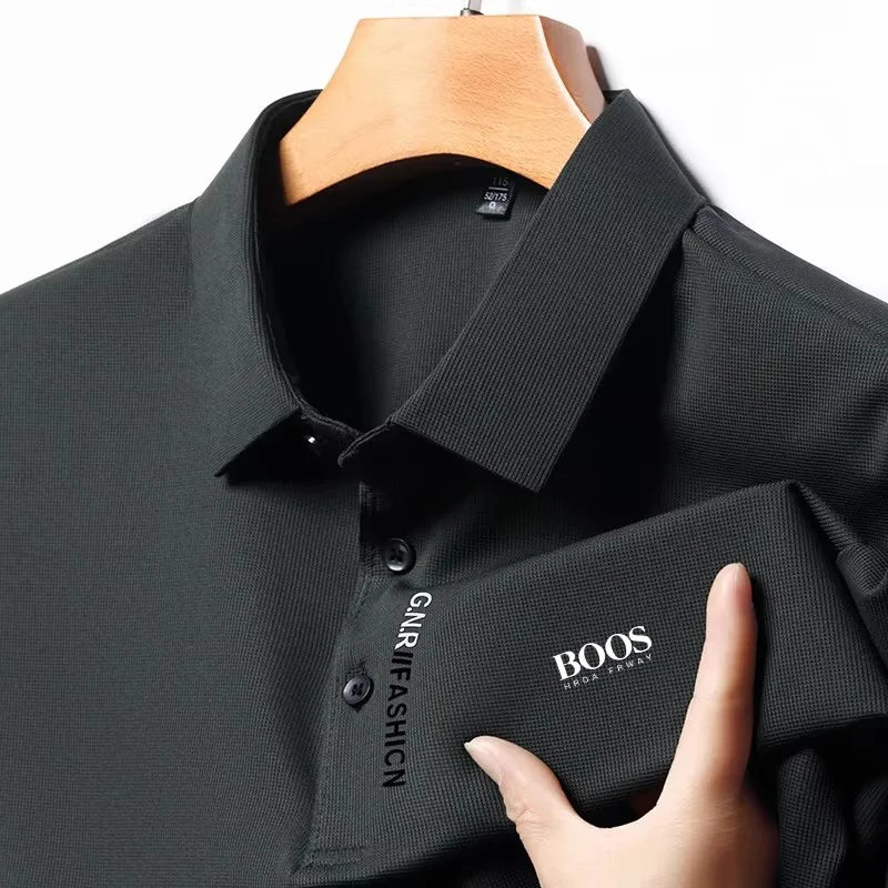 Men's New Summer Embroidery Business Casual Short Sleeved POLO Shirt High Quality Short Sleeved Ice Silk Is Cool Breathable Top