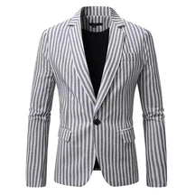 Classic Black Striped Suit Coat with V-Neckline Single-Button Casual Jacket for Men's Leisure Blazers, Size M-XXL