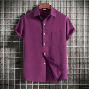 Men'S Short Sleeve Shirt Summer Button Cardigan Solid Color European And American Comfortable Breathable Beach Button Shirt