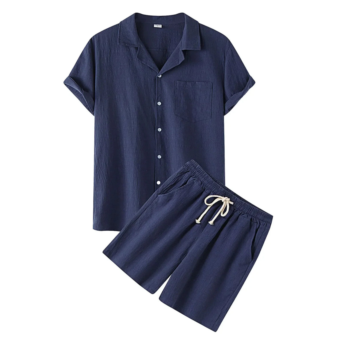 Cool Summer Comfortable Short-Sleeved Button Shirt Sets Men's Solid Color Shirt Shorts Suit Men's Cotton and Linen Casual Suit