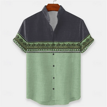 Men's 3D printed summer short sleeved shirt with artistic geometric patterns, casual lapel shirt, men's top