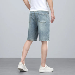 Summer denim mid knee walking shorts  men retro man jeans washed water Lyocell breathable lightweight and elastic bermuda shorts