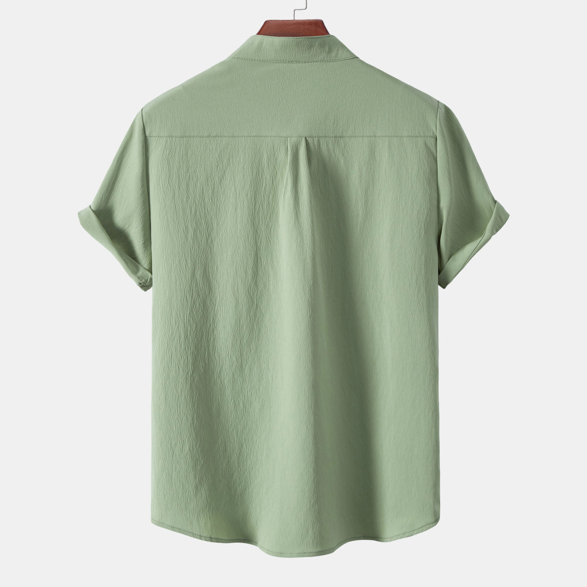 2024 New men's short sleeved solid color standing collar cardigan casual shirt for foreign trade