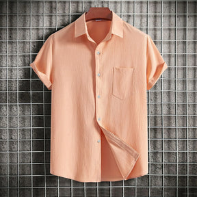 Men'S Short Sleeve Shirt Summer Button Cardigan Solid Color European And American Comfortable Breathable Beach Button Shirt