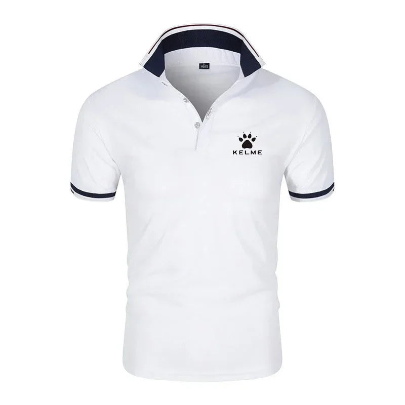 Brand KELME Quality 100% Cotton Men's T-shirt Solid Body POLO Shirt Fashion Design V-neck Casual Short-sleeved Men's Clothing