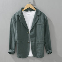 2025 New Cotton Linen Men's Blazer Spring Summer Daily Casual Blazers Loose Green Suit Jackets Japanese Retro Youth Male Suit