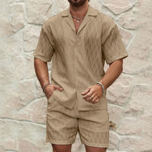 2025 spring and summer new casual suit men's loose and comfortable short-sleeved shirt men's fashion cotton and linen suit