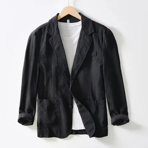70% Linen 30% Cotton Breathable Men's Blazer Suit Jacket For Men Black Coat For Summer Business Lightweight Male Clothes 2024